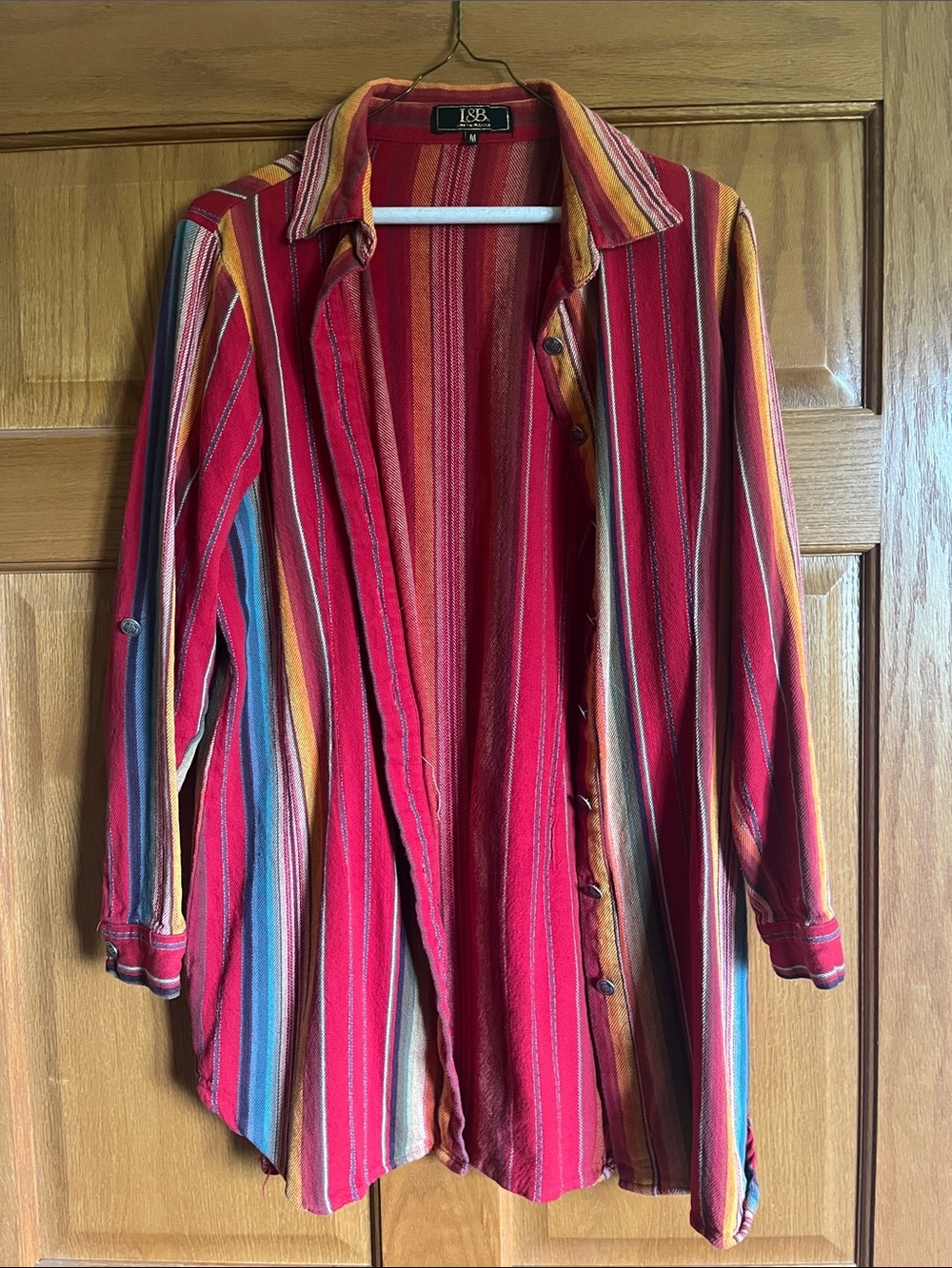 L&B Women’s Red Multicolor Striped Button-Front Jacket